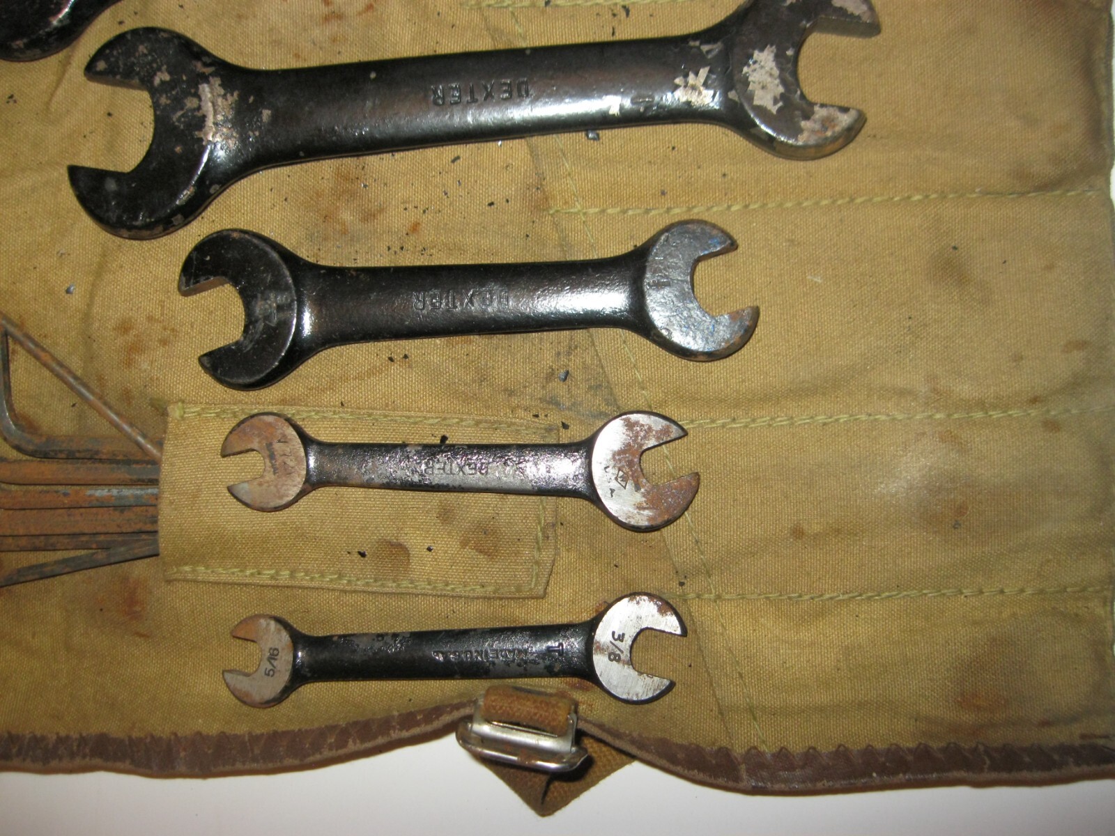 Vintage RARE Dexter Open End Wrench Set and hex wrench set in original pouch.