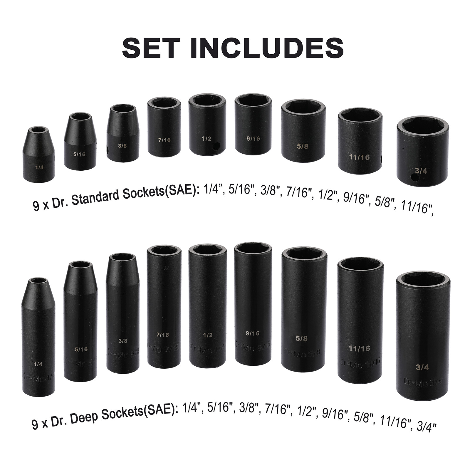 87 Pcs 3/8″ Drive Master Impact Socket Set Cr-MO Steel 1/4″-3/4″, 6mm-19mm