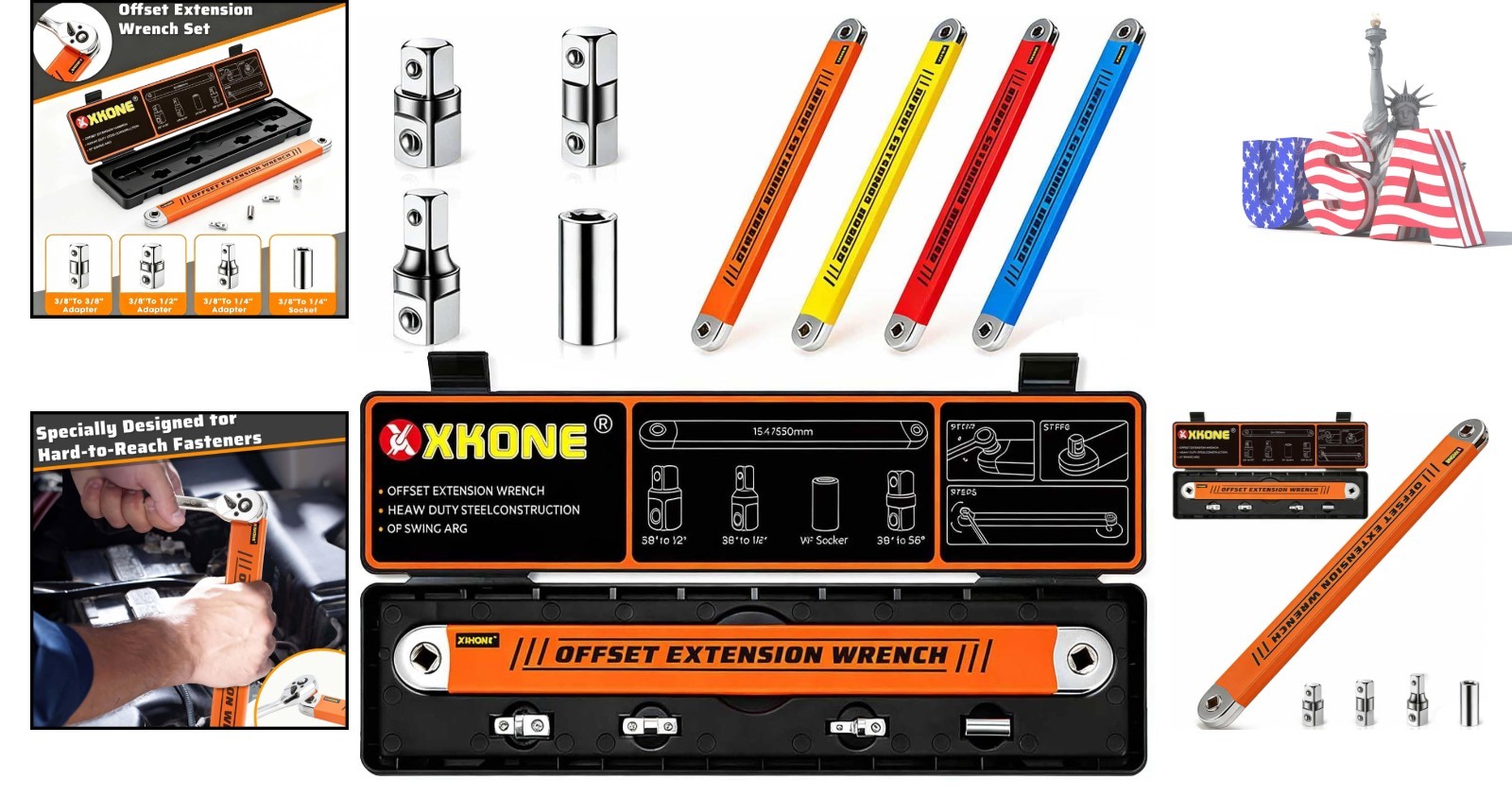Xkone Offset Extension Wrench – Zero-Degree Swing for Tight Spaces, 15.4in