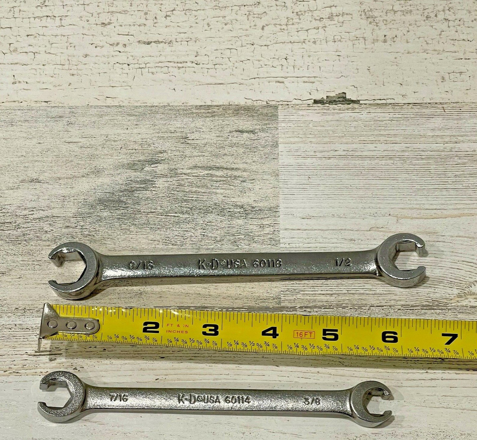 KD Tools 60114 & 60118 7/16 x 3/8 & 9/16 x 1/2 Open End Wrench 6 Pt USA Set of 2