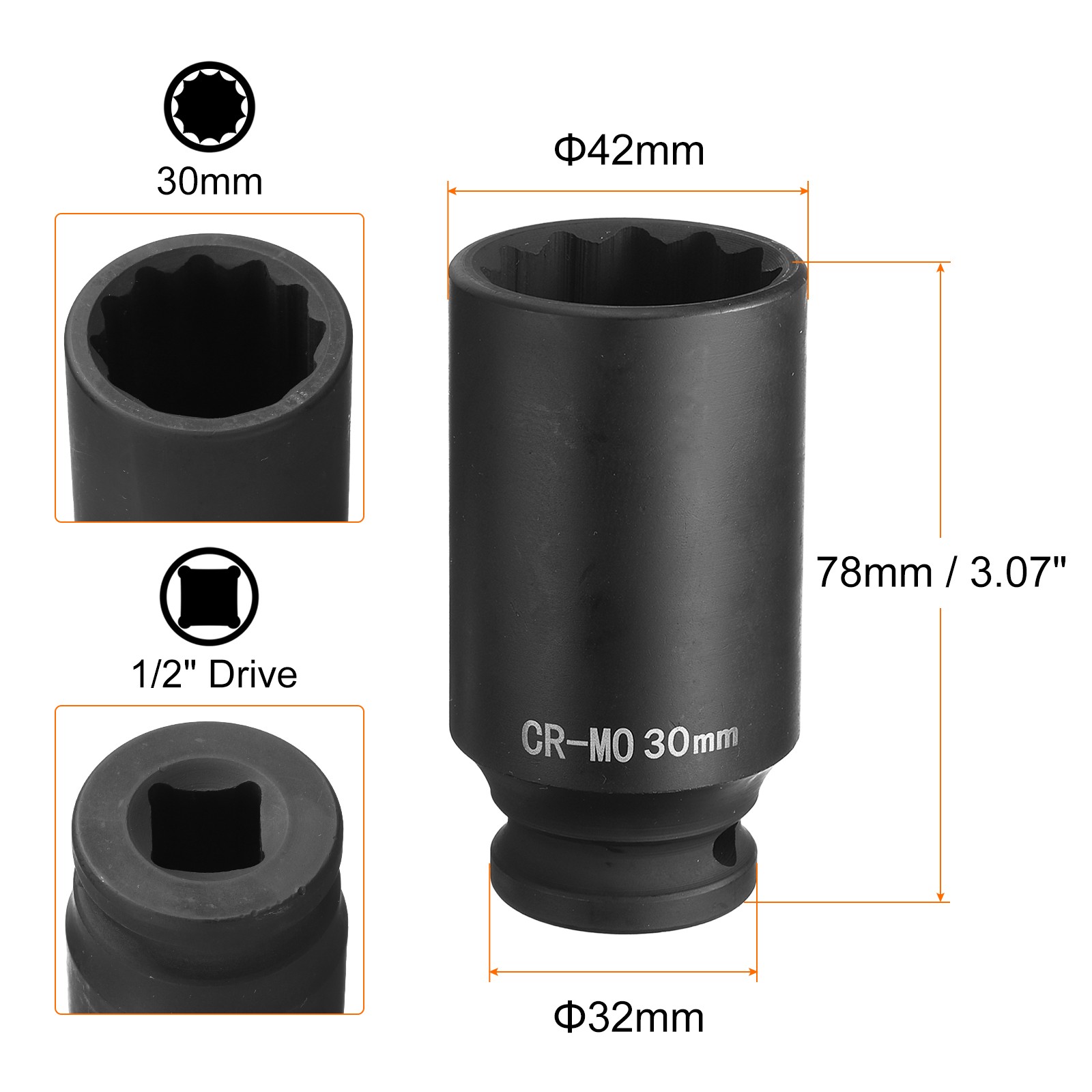 12 Point Deep Impact Socket 1/2″ Drive 30mm Chrome Molybdenum Steel