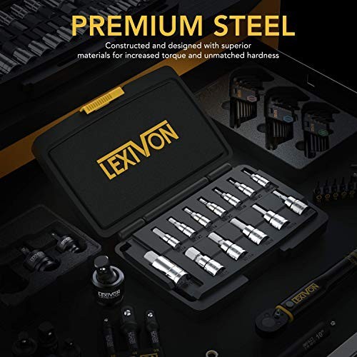 13-Piece Hex Bit Socket Set, Premium S2 Alloy Steel, SAE 5/64″ – 9/16″, Storage