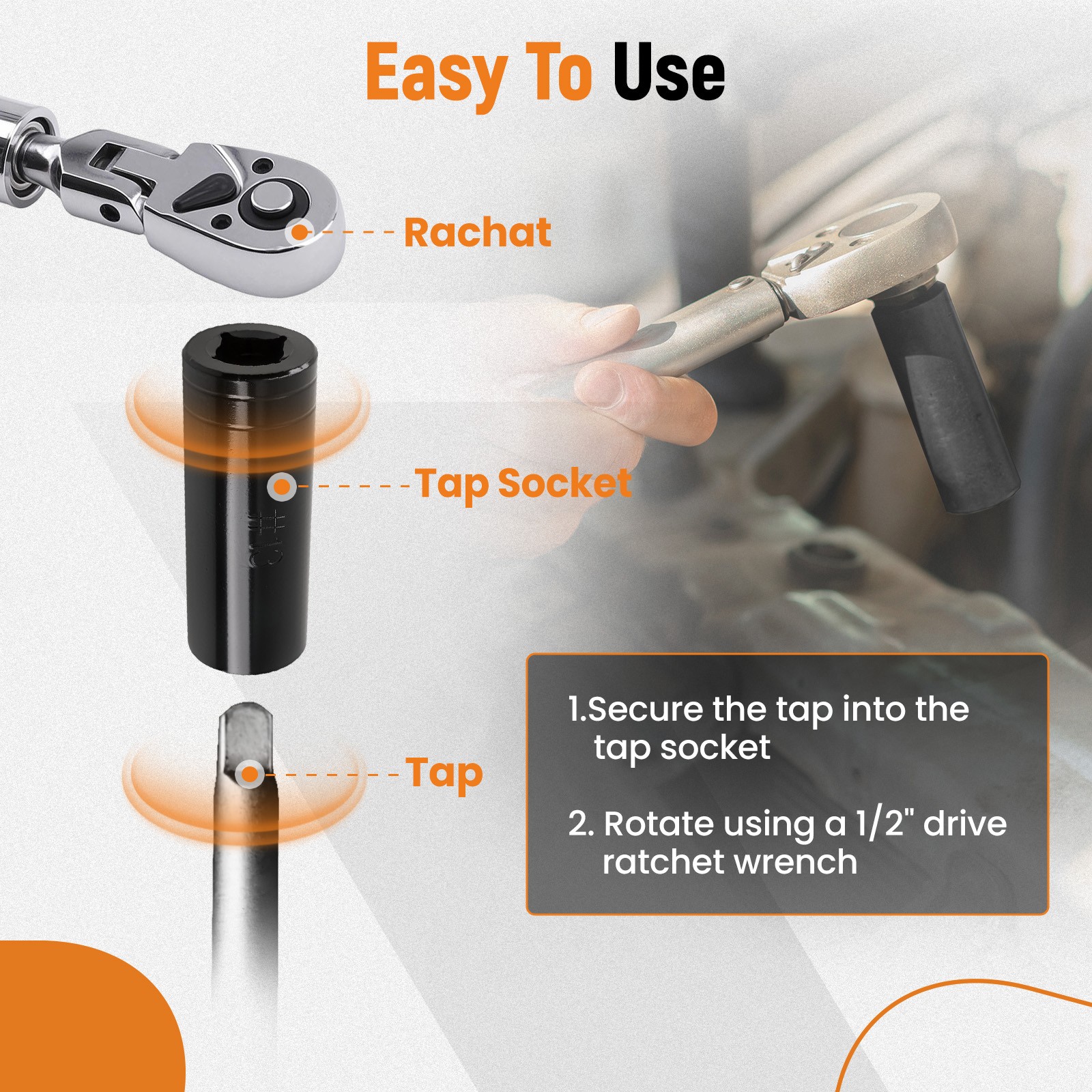 Large Tap Socket Set 5Pcs 1/2″ Drive Fits 5/8″ to 1″ Taps 71670