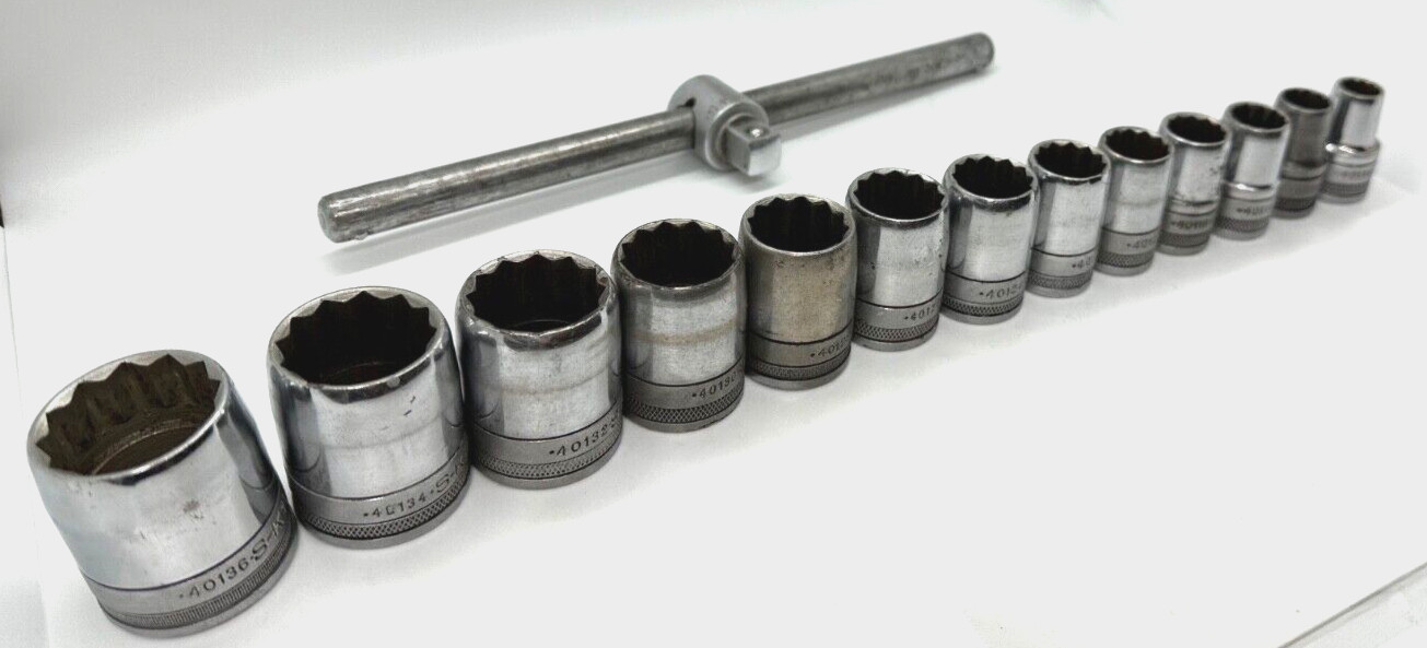 VTG SK Tools KNURLED Socket Set Shallow 1/2″ DR T Handle Breaker Bar Lot 12PT