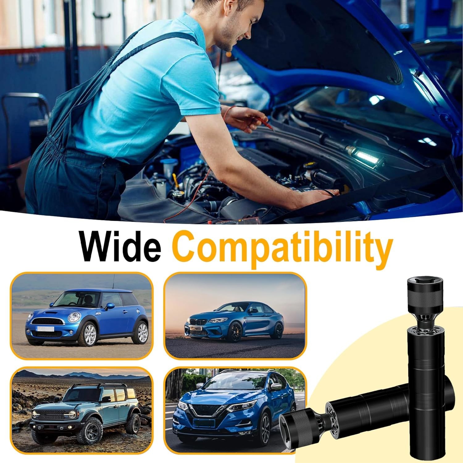 Versatile 16mm Magnetic Spark Plug Socket – 360° Rotation for Easy Use