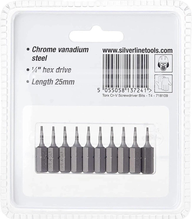 Silverline Torx Cr-V T4 Screwdriver Bits 718109 Pack of 10 Brand New Sealed
