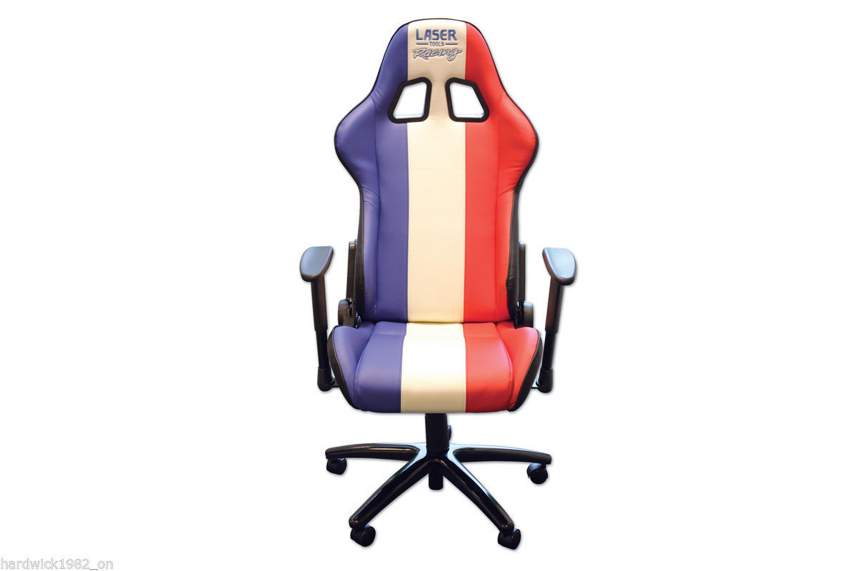 RACING CAR STYLE SWIVEL CHAIR WHEELS RED WHITE BLUE LEATHER PU COATED