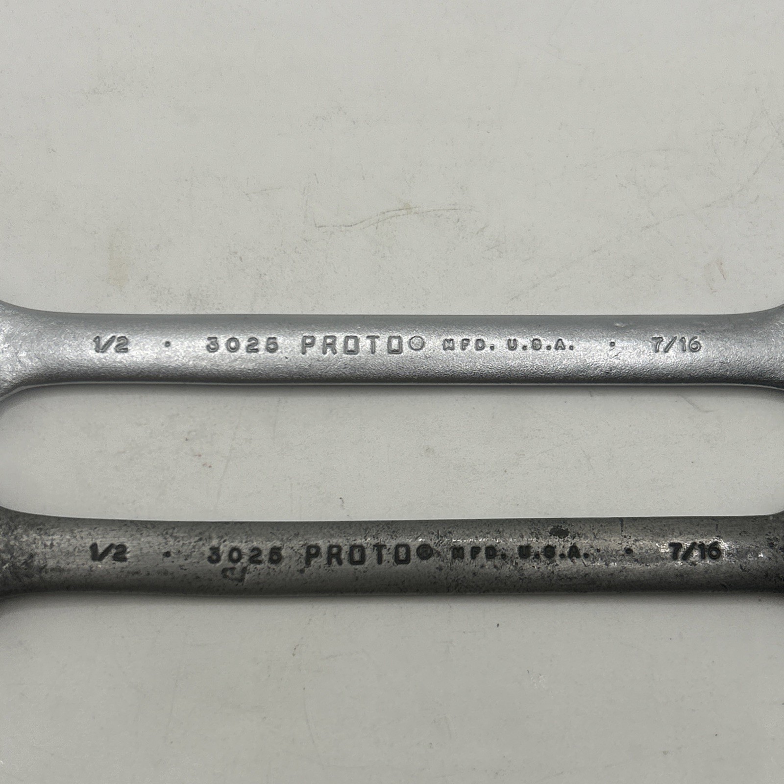 2 Proto Professional 3025 7/16″ x 1/2″ SAE Open End Wrench USA One Slight Bend