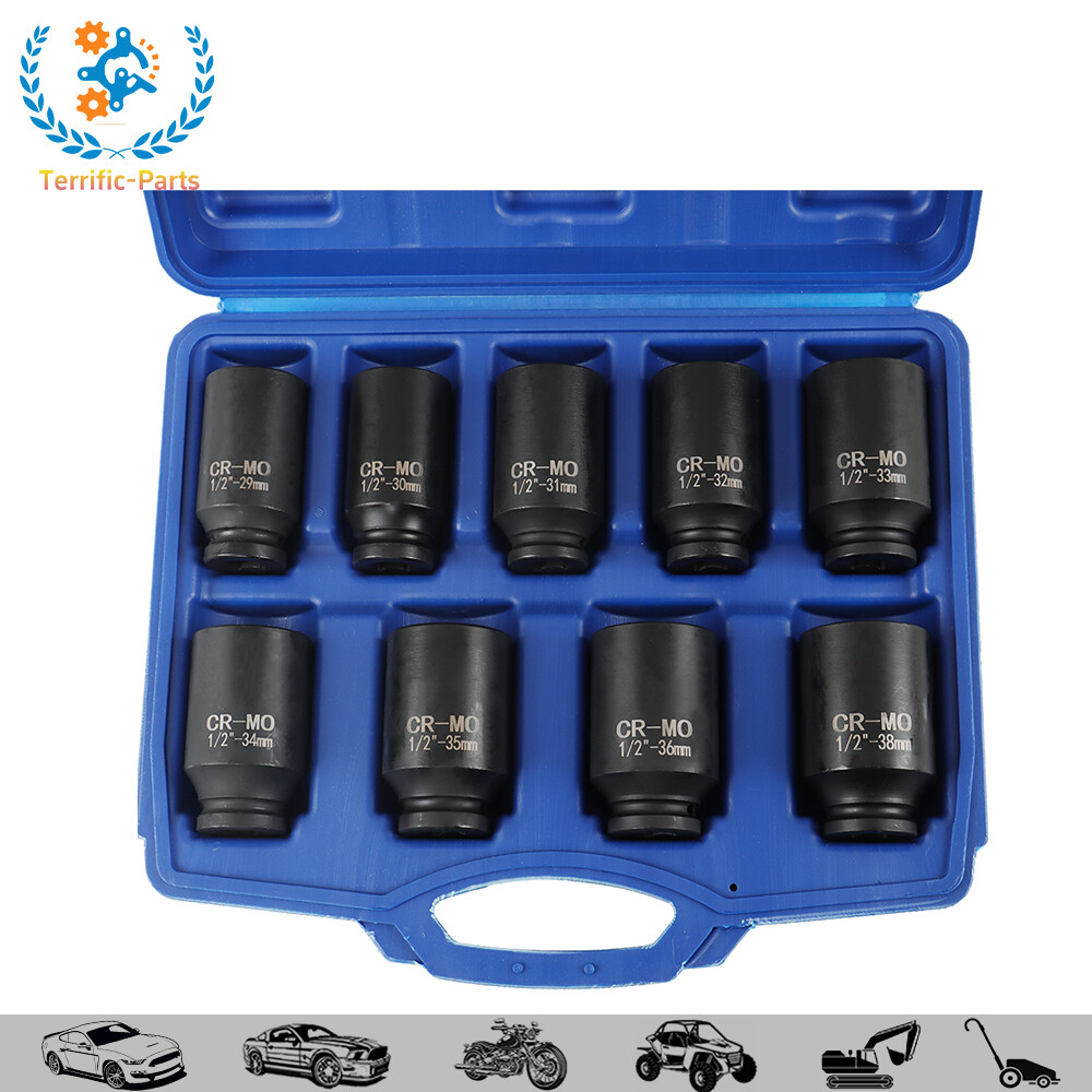 9Pcs 1/2″ Drive Deep Impact Socket Set – Metric Axle Hub Nut Sockets 29-38mm