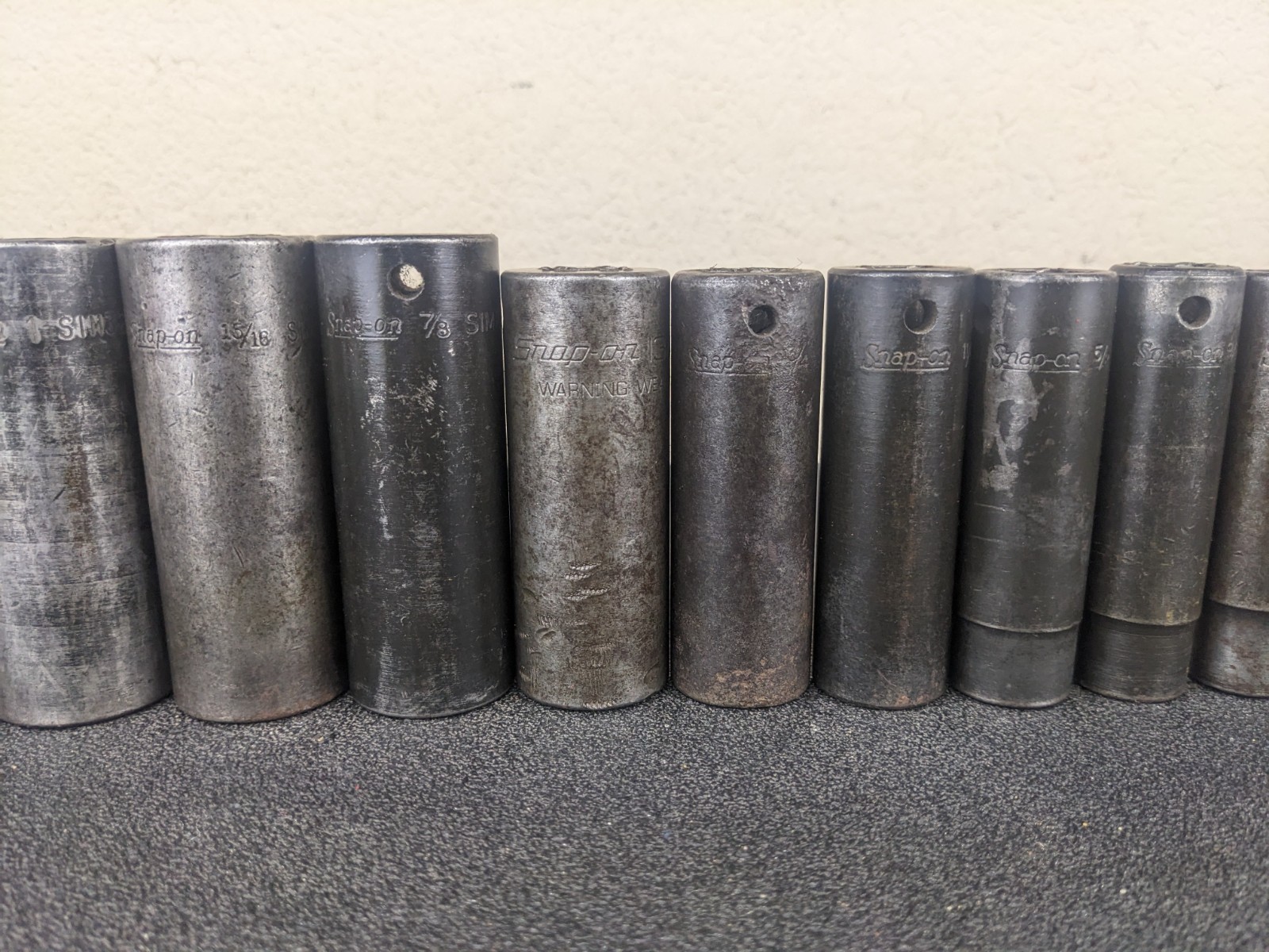 #as294 Snap On SIM 1/2″ Drive 7/16″ 1-1/16″ SAE Deep 6 Point Impact Socket Set