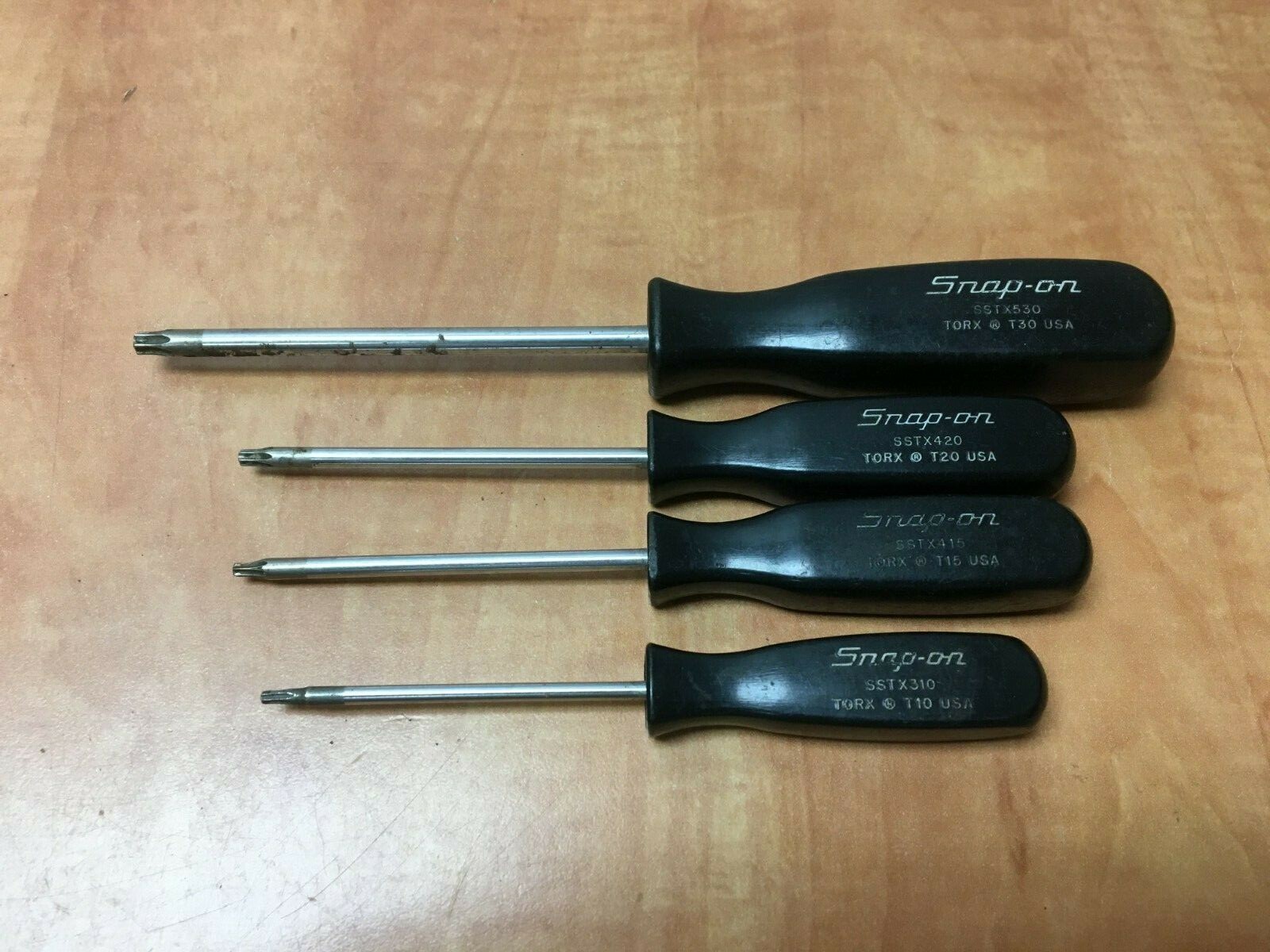 Vintage Snap-on 4pc Torx Screwdriver Set SSTX Hard Black Handle T10 T15 T20 T30