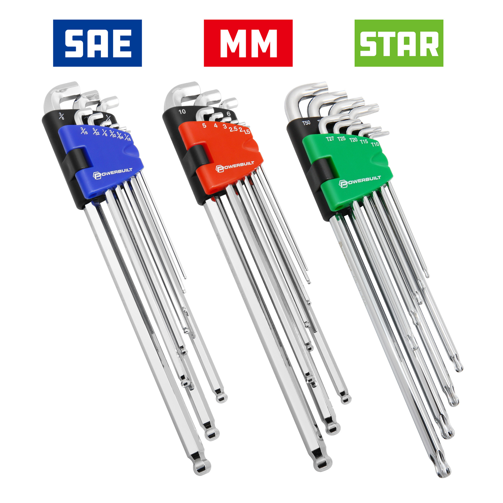Powerbuilt 9PC SAE STUBBY & EXTRA LONG HEX BALL END HEX WRENCH SET – 240099
