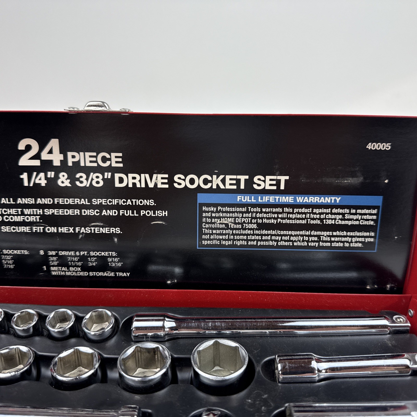 Husky Professional 24 Piece SAE Socket Set 1/4 & 3/8 Drive Made in USA Like New