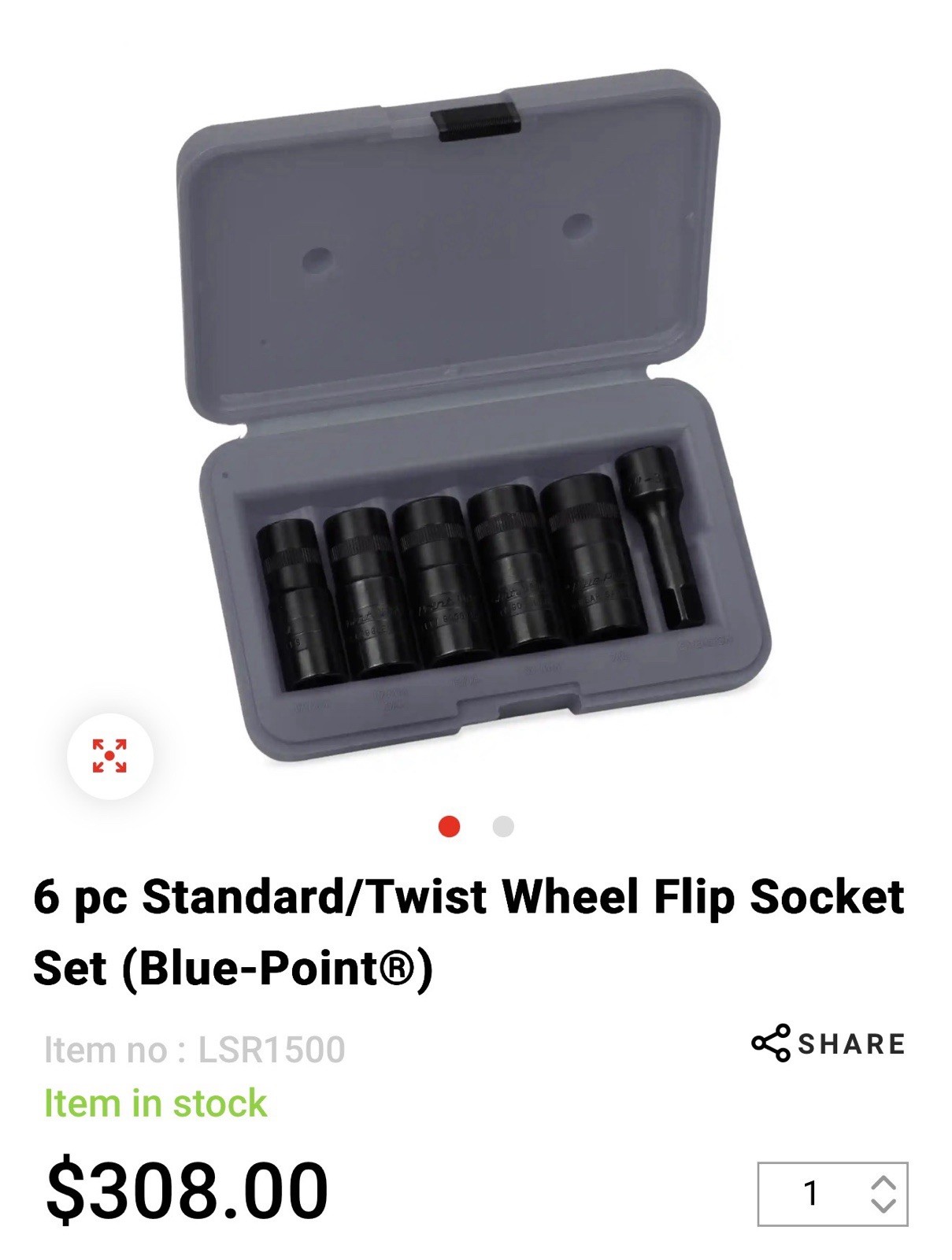 Blue Point 6 Piece Wheel Flip Socket Set LSR1500 Lug & Twist Sockets 1/2″ Drive