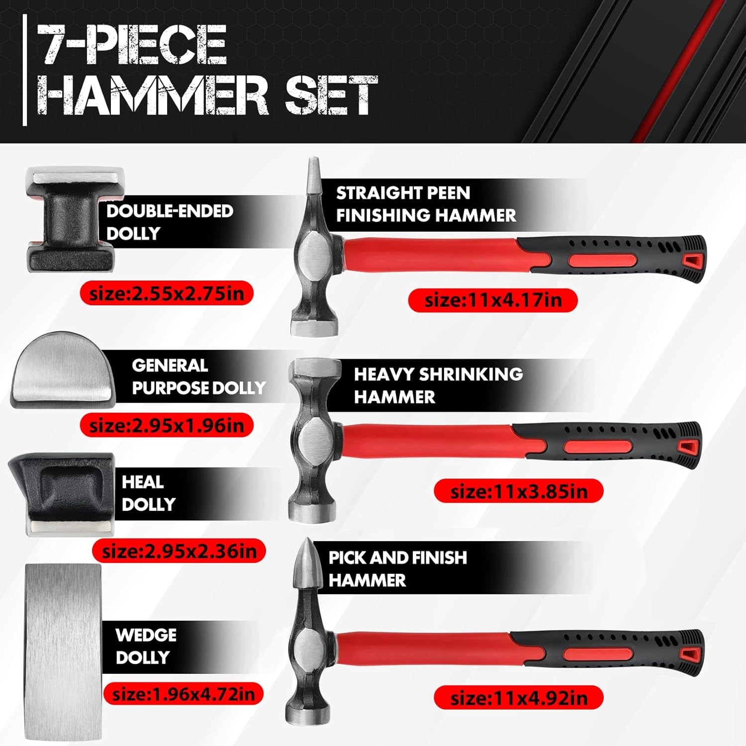 C&T Auto Body Repair Tool Hammer Dolly Set 7 Piece, Car Small, 2