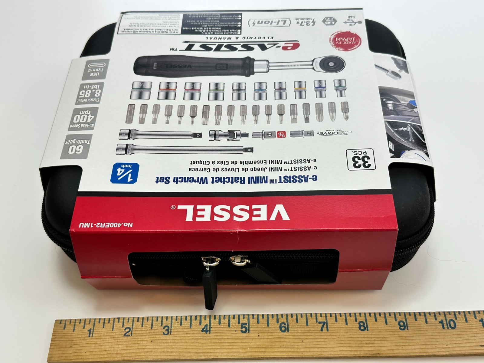 NEW Vessel E-Assist 1/4″ Rechargeable Ratchet w/ Sockets & Bits Set #400ER2-1MU