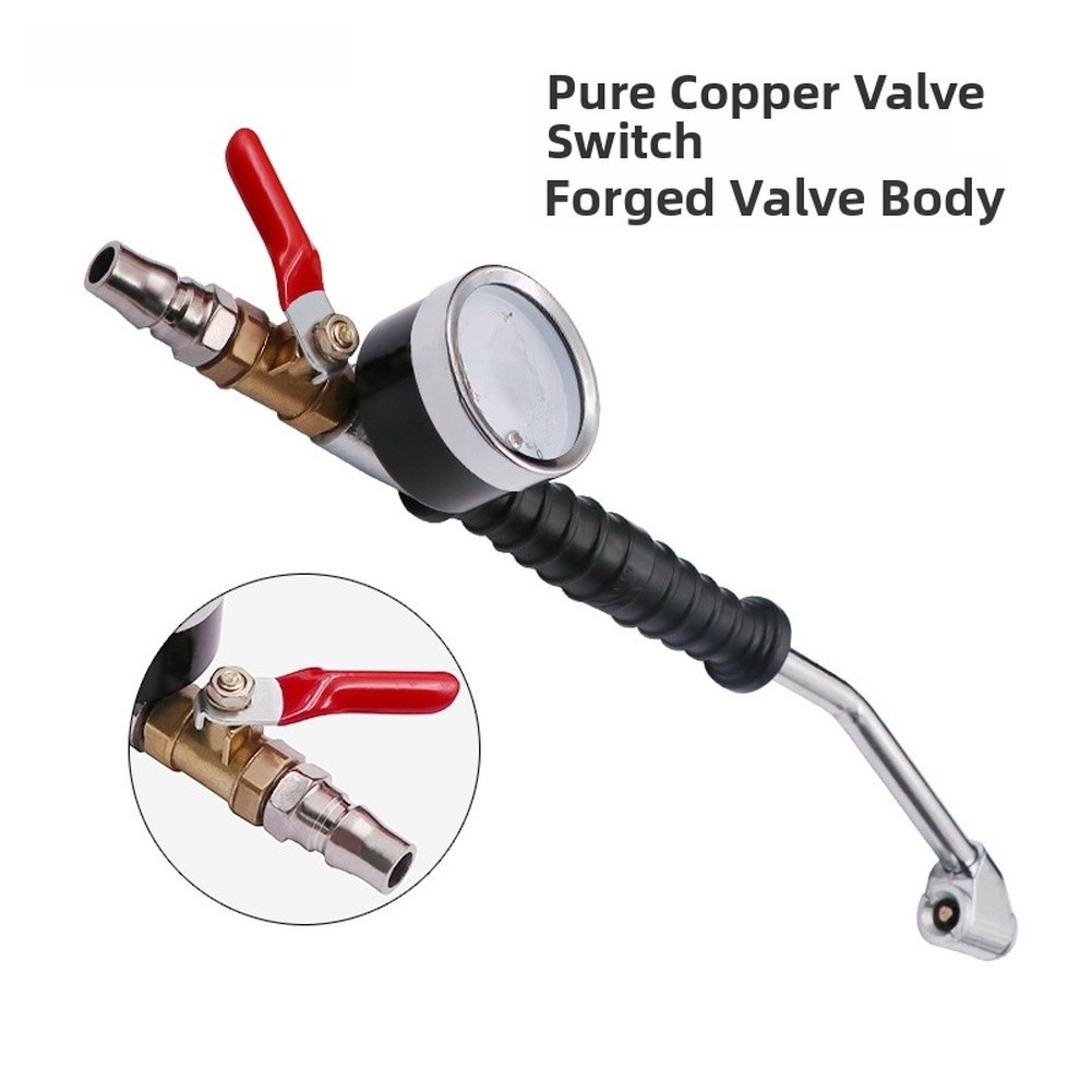 Heavy Duty Tire Air Pump Hose Extension with Pressure Gauge and Elbow Connector