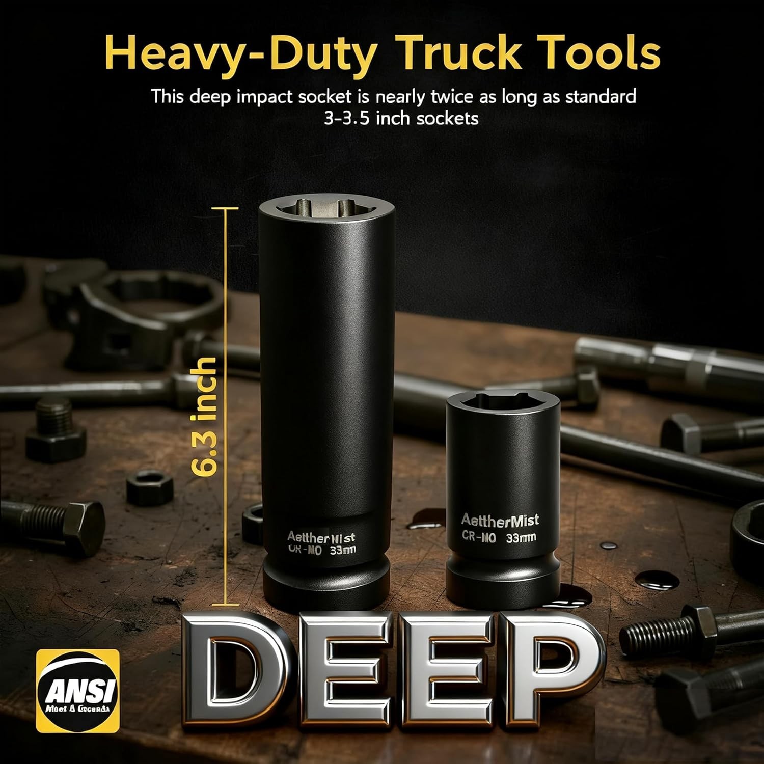 1 Inch Driver 33mm Extra Deep Impact Socket, 6.3 inch Length Deep Axle Nut So…