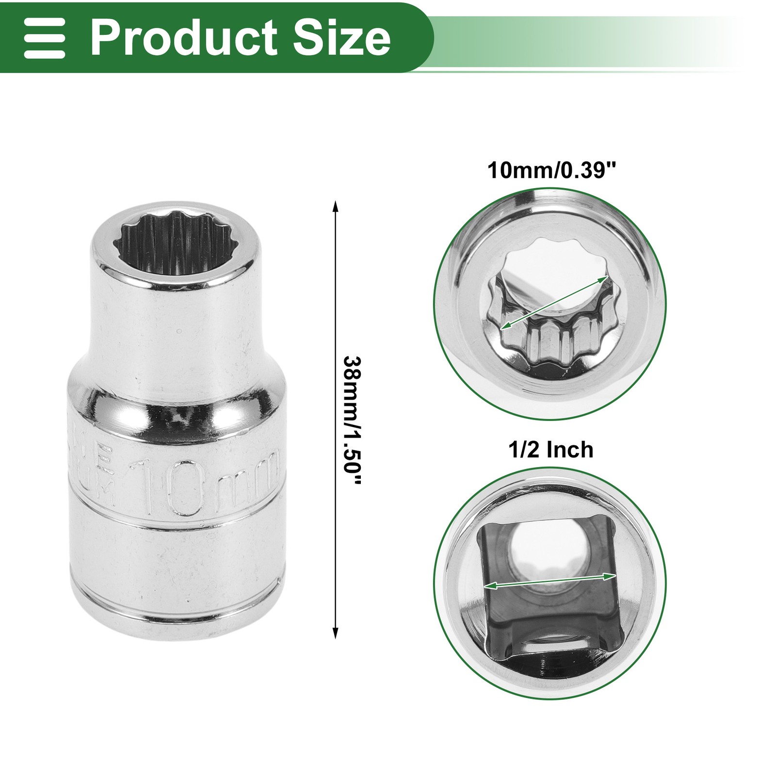 Universal 1/2 Inch Drive Impact Socket 10mm 12 Point Chrome Vanadium Steel 1 Pc