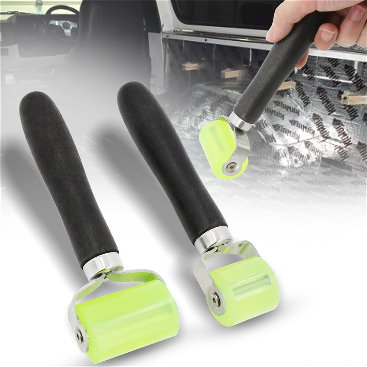 4PC Car Sound Noise Deadener Rubber Rolling Wheel Badge Emblem Glass Roller Tool