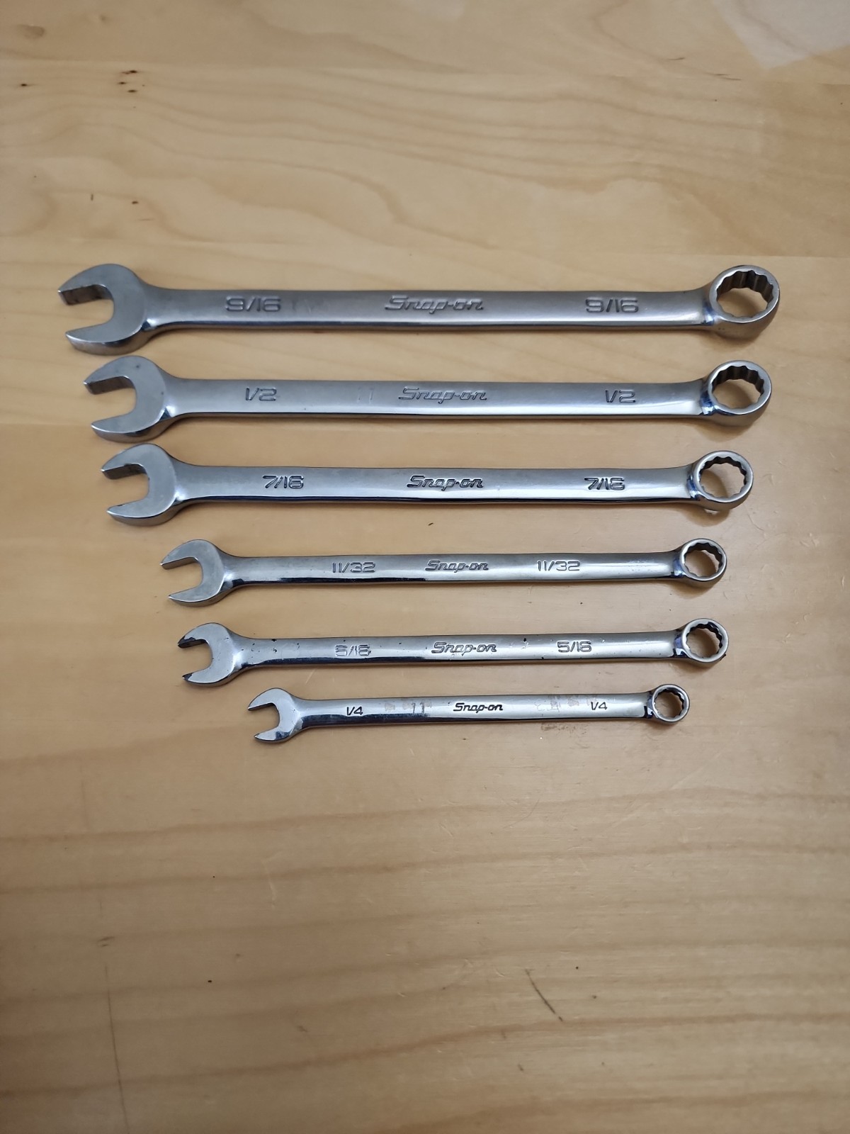 Lot Of 6 Snap-On Combo Wrenches 9/16″ 1/2″ 7/16″ 11/32″ 5/6″ 1/4″