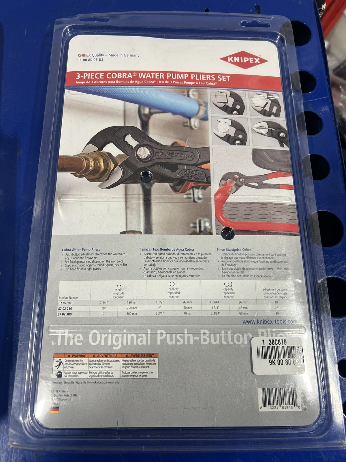 Knipex 3pc Cobra Water Pump Plier Set 7” 10” 12” 9K008005US NEW