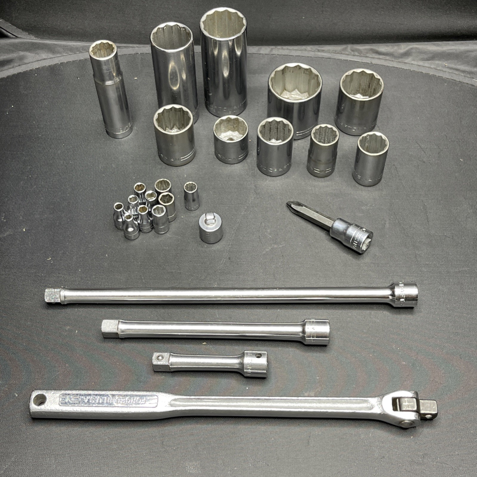 Vintage Craftsman USA Socket Lot 3/8 1/2 Drive Breaker Bar Extensions Sockets V