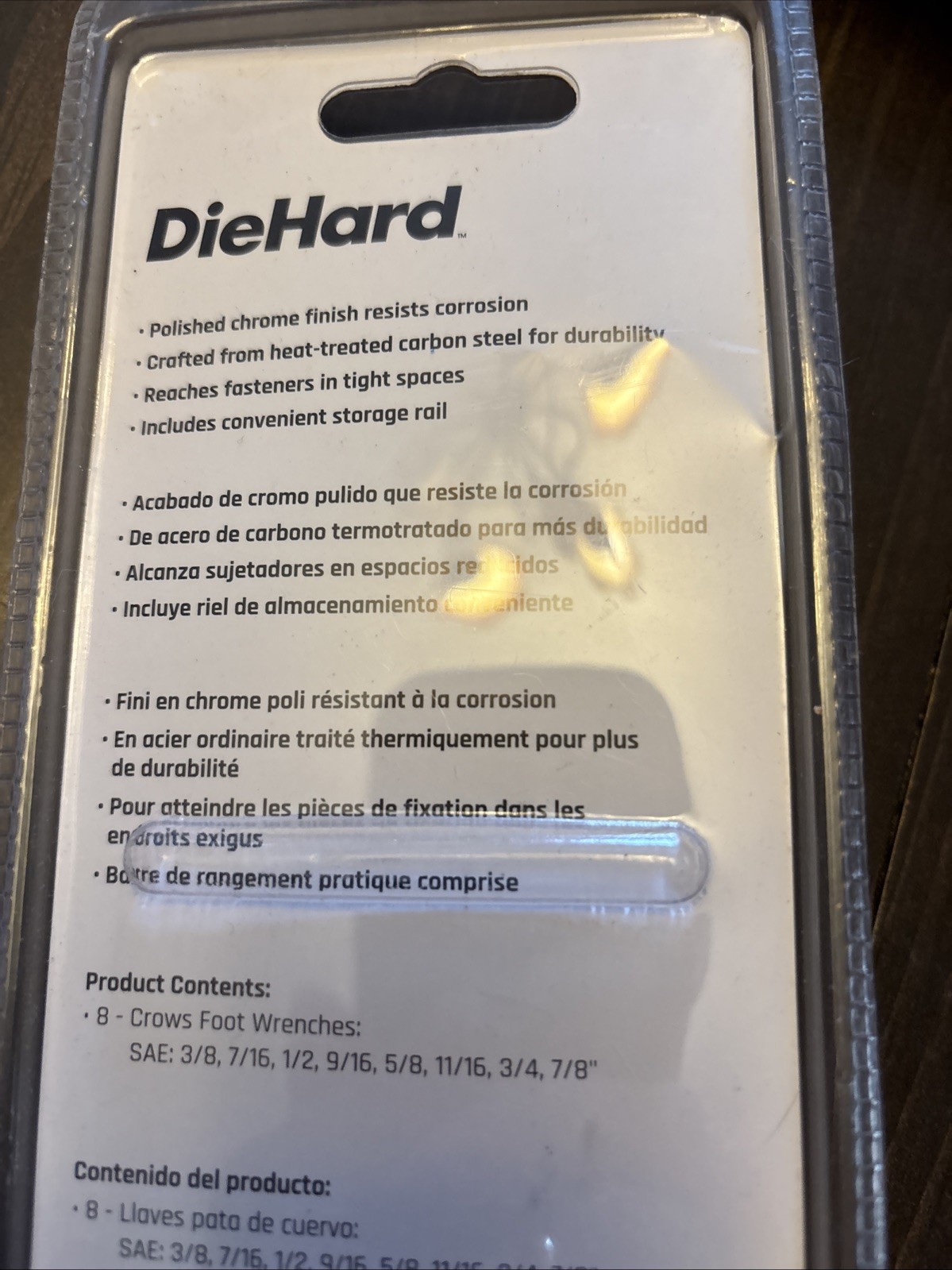 Eight Piece Diehard Open End Wrench Set 3/8 Drive. Sizes 3/8 Through 7/ 8