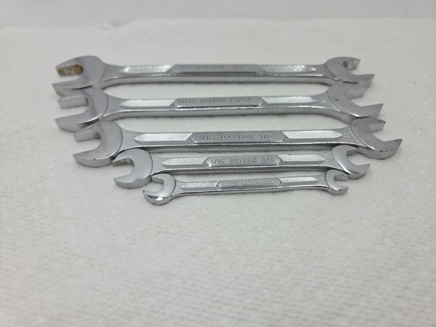 Vintage Dayton 5 Piece Open End Wrench Set – 1/4″ To 3/4″ No. 4X140 Made In USA