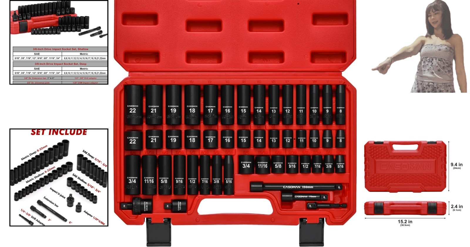 Durable 3/8″ Drive Socket Set – 49 Pieces, SAE & Metric Sizes, High-Visibility