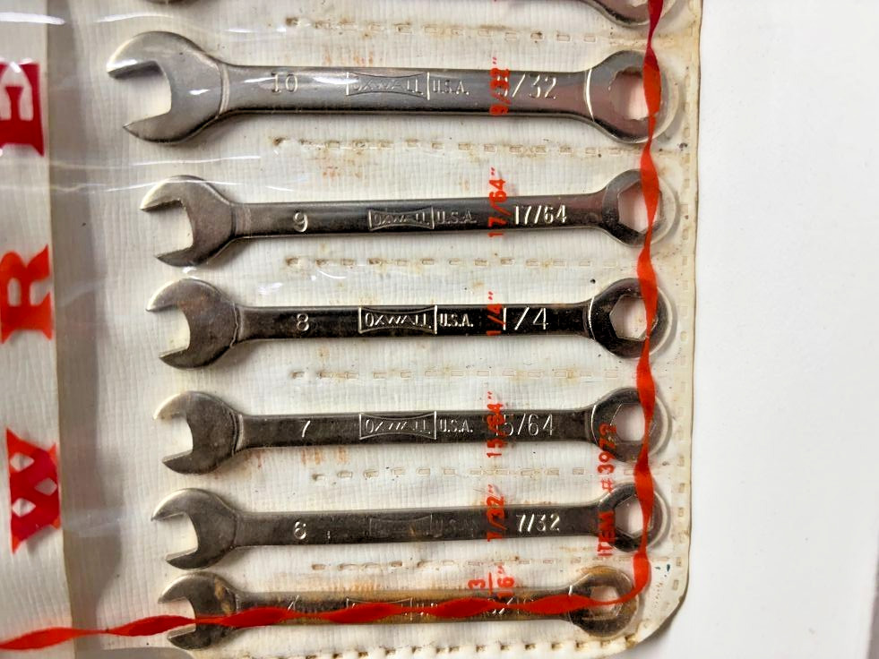 Vintage Oxwall #3972 ~ 14 Piece Box & Open Wrench Set SAE ~ E-Z HANG-UP KIT