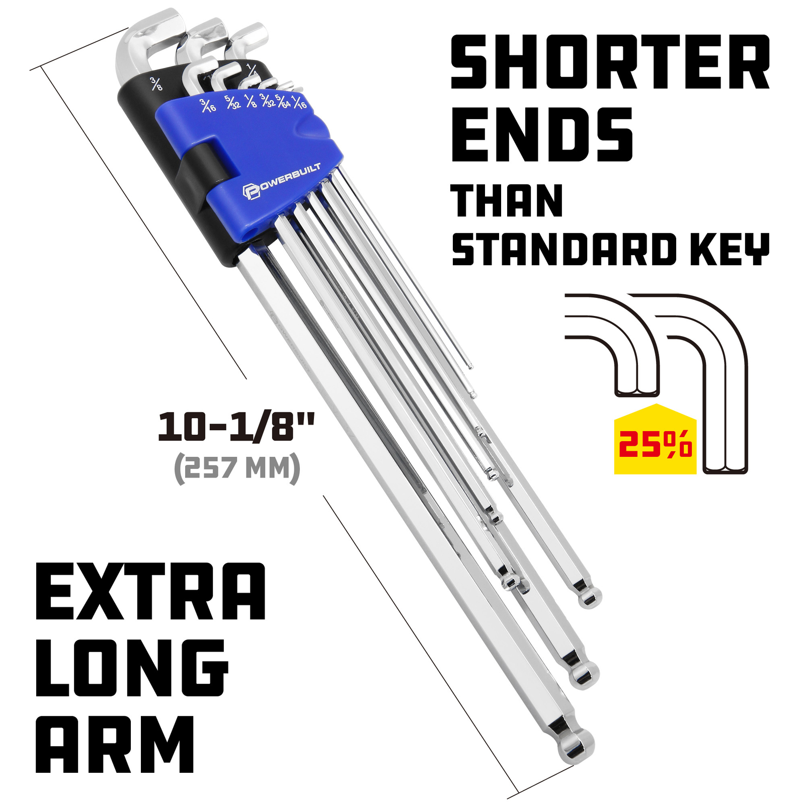 Powerbuilt 9PC SAE STUBBY & EXTRA LONG HEX BALL END HEX WRENCH SET – 240099