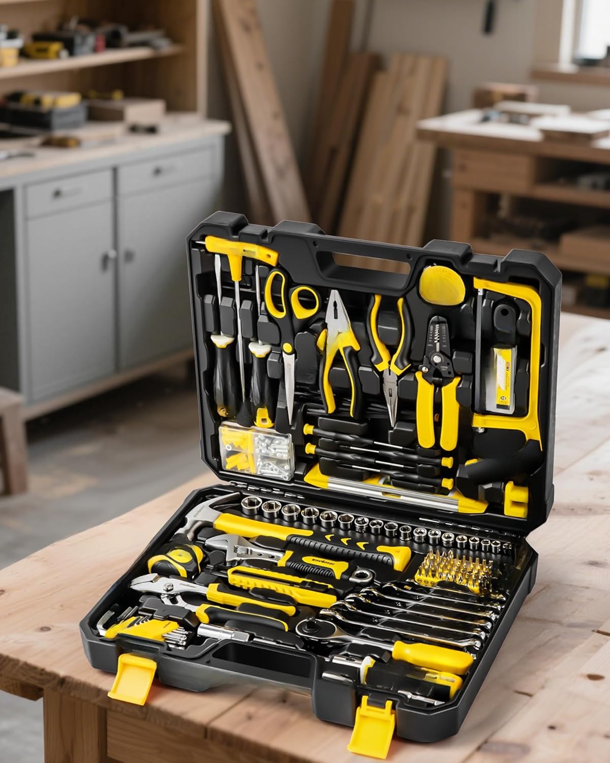 220piece tool kit with toolbox,wrenches andhand tools for automotive maintenance