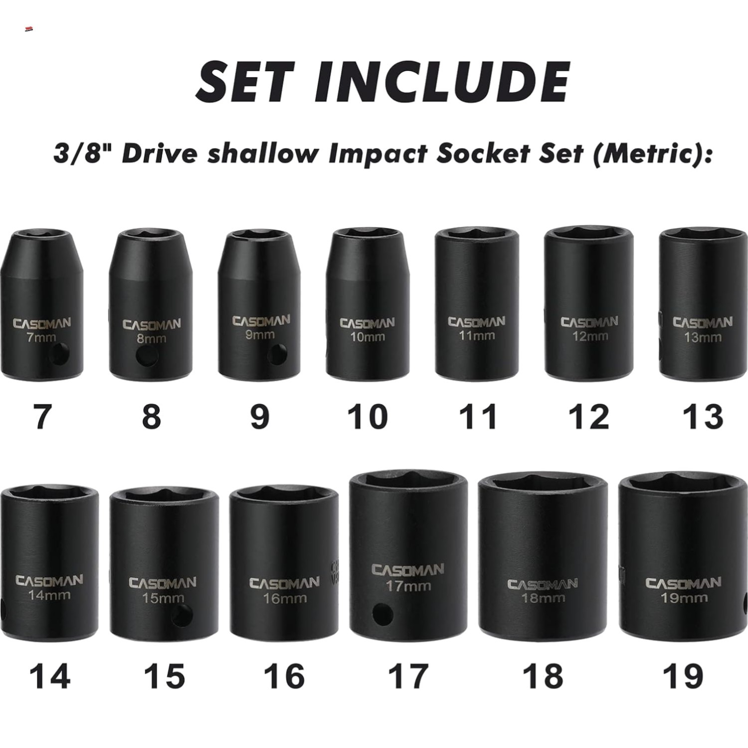 13-Piece Chrome Vanadium Impact Socket Set: 3/8-Inch Drive, Heavy Duty, Metric