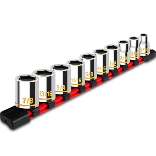 10 Piece 3/8 Inch Drive Shallow Socket Set SAE 5/16 to 7/8 With Rail