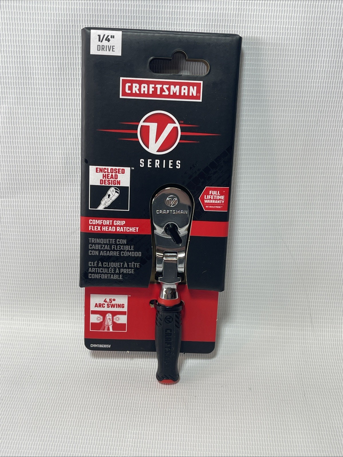 Craftsman V-SERIES Ratchet, 1/4 Inch Drive, 80-Tooth, Flexible Head Comfort Grip