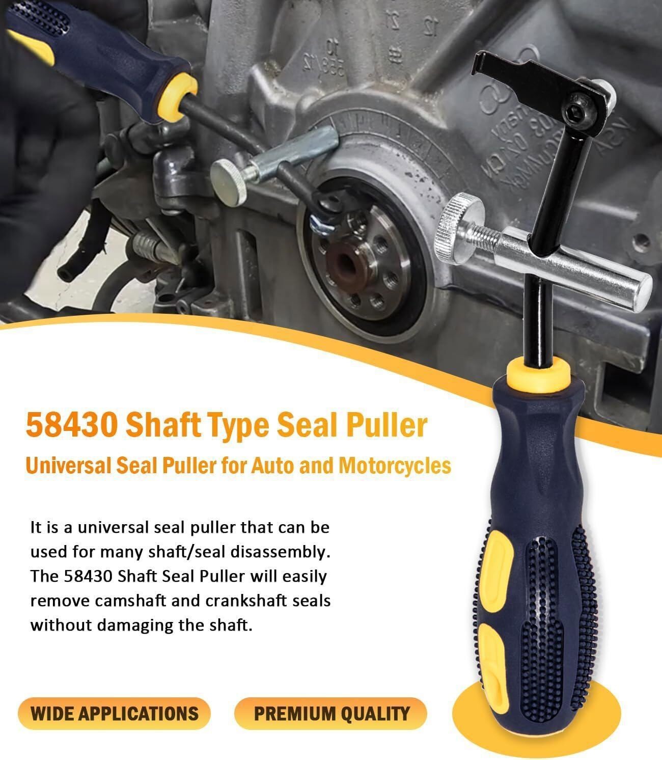 Shaft Type Seal Puller W/ Spare Hook Crankshaft Camshaft Remover Auto Tool 58430