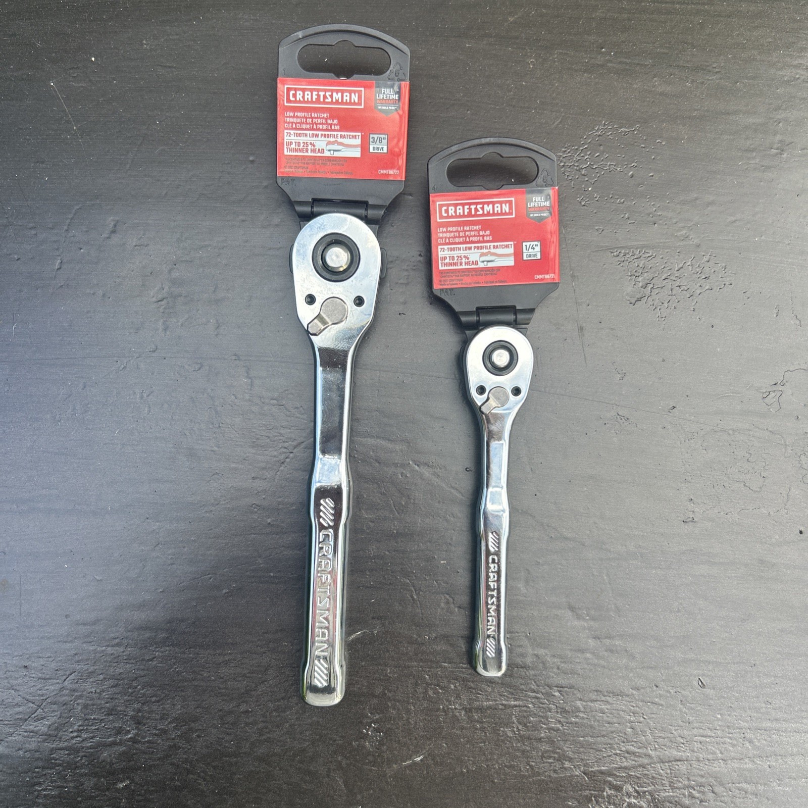 NEW! CRAFTSMAN 2pc 1/4 & 3/8 FULL POLISH 72 Tooth Ratchets CMMT86721 CMMT86722