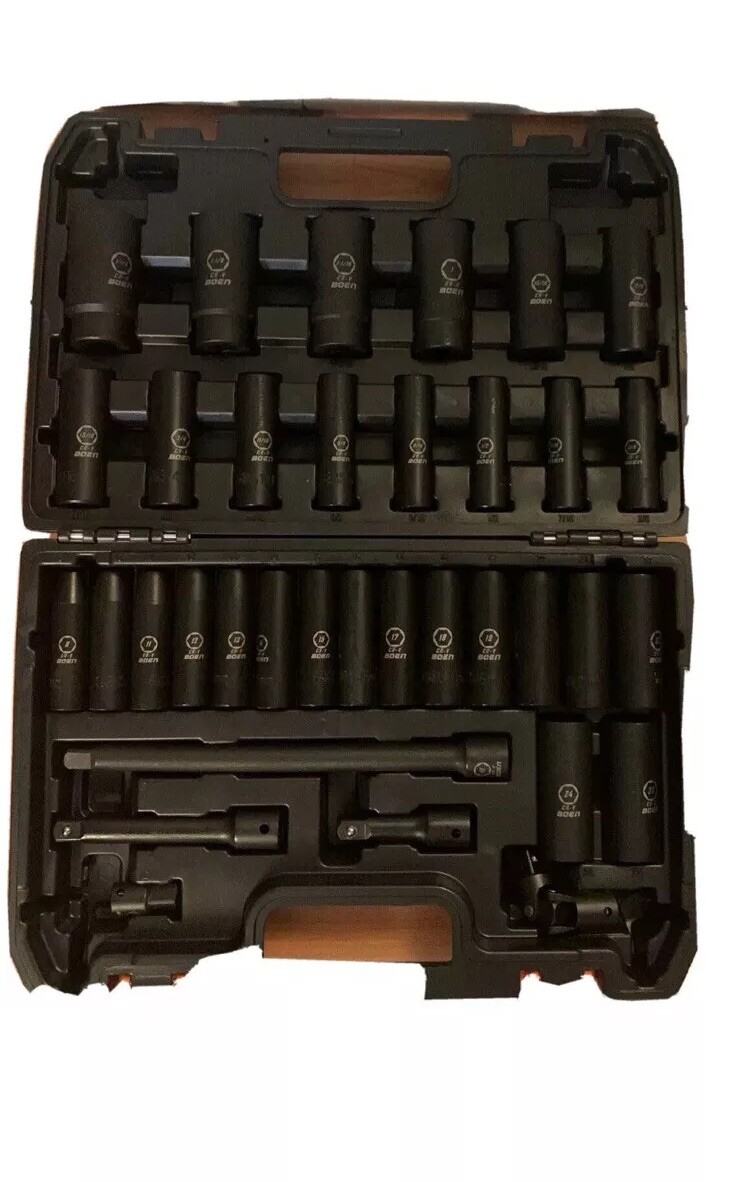 BOEN 1/2″ Drive Deep Impact Socket Set, 35 Piece Socket Set SAE 3/8″ to 1-1/4″