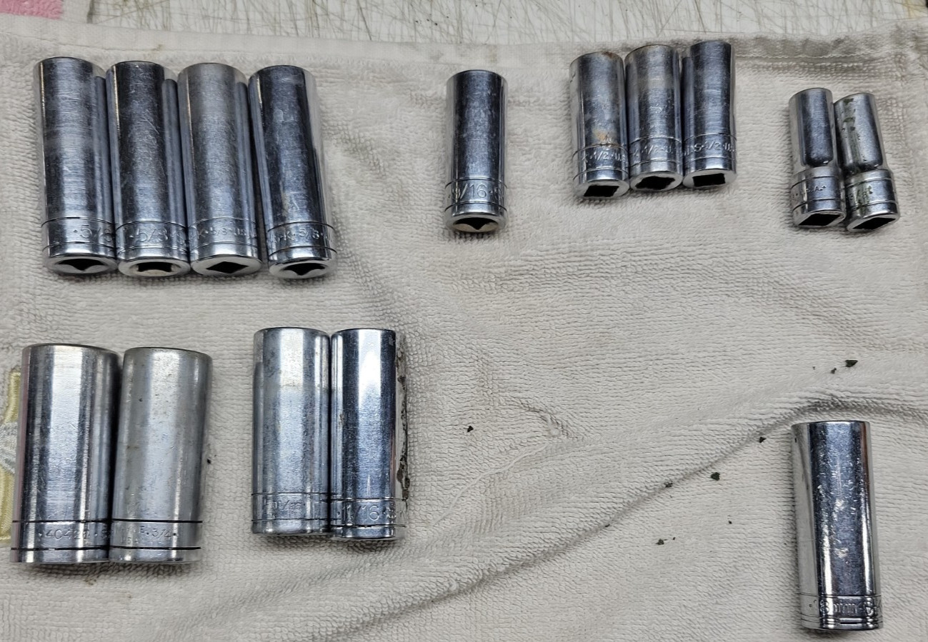 S-K Tools Over 80 S&K 1/4″ 3/8″ 1/2″ Drive Sockets Shallow/Deep, 6/8/12 Point