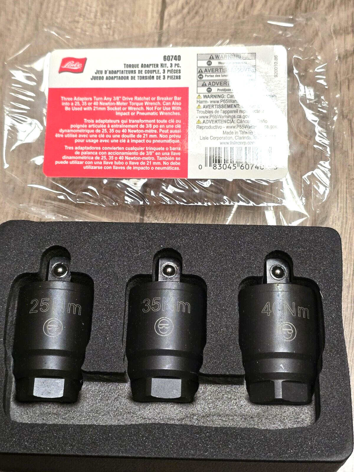 Lisle 3pc Pre-Set Torque Wrench Adapters 25, 35 & 40Nm, 3/8″ Dr #60740