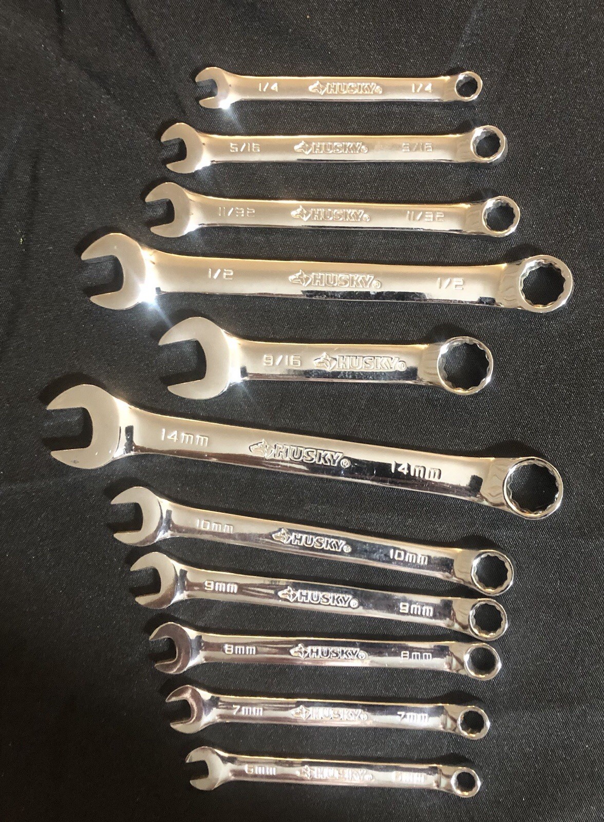 HUSKY BOX END COMBINATION WRENCH SET 14,10,9,8,7,6MM-9/16,1/2,11/32,5/16,1/4”