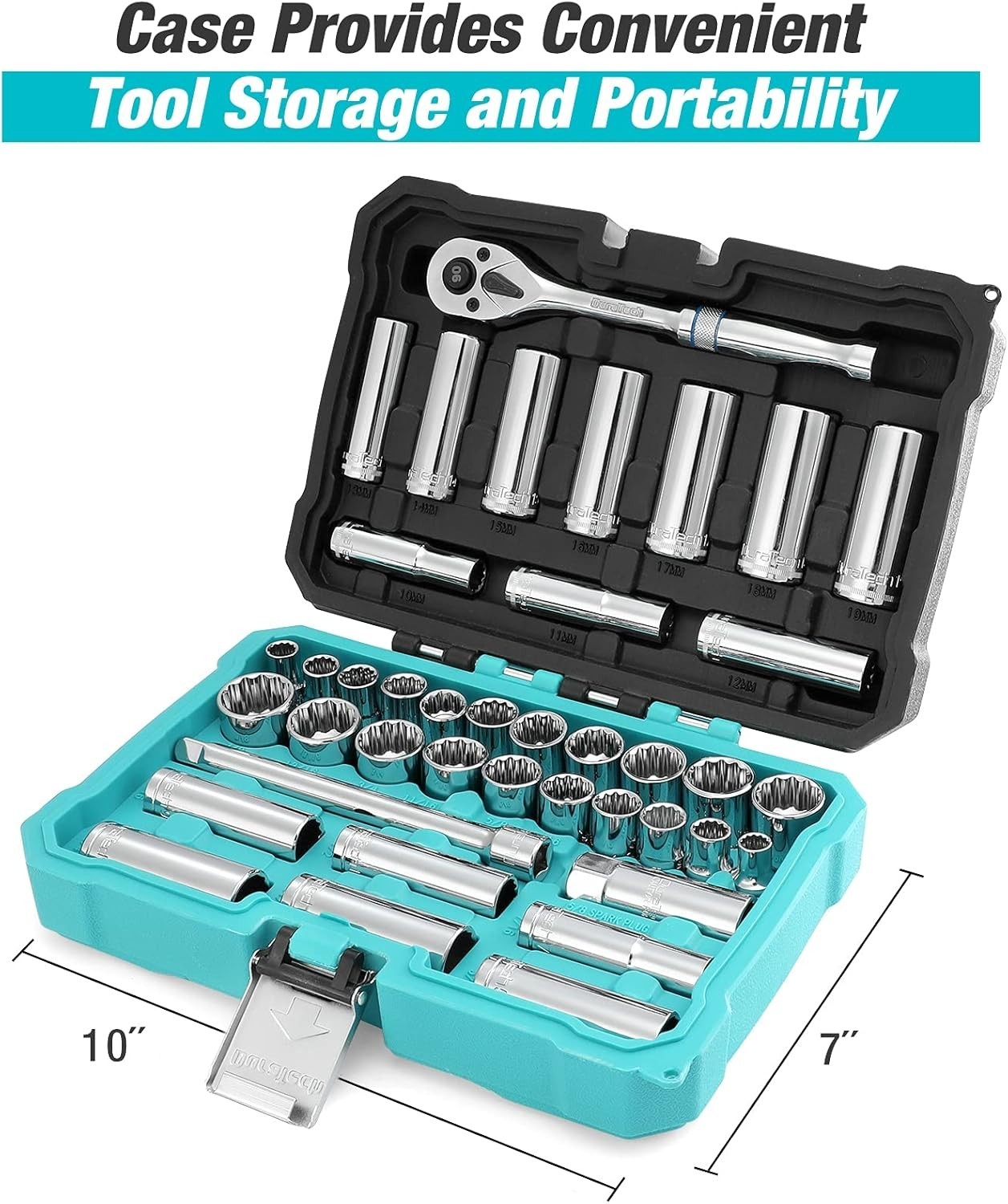 DURATECH 3/8″ Drive Socket Set, 40 Piece Tool Set Including Standard (SAE) and M