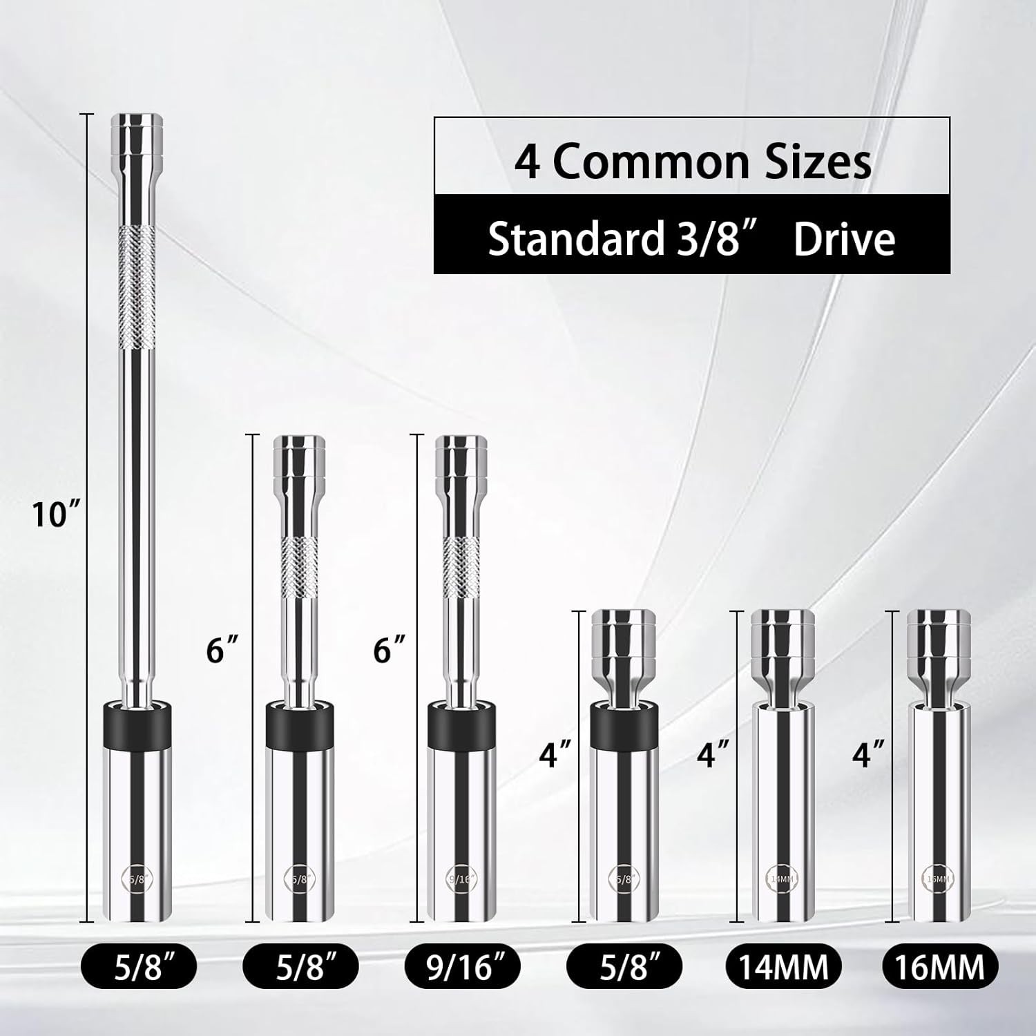 Professional 6-Piece Spark Plug Socket Set – 3/8-Inch Drive with Magnetic Grip