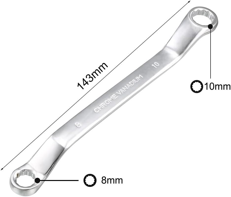 8mm 10mm Offset Double Box End Wrench Cr-V Steel Chrome Plated