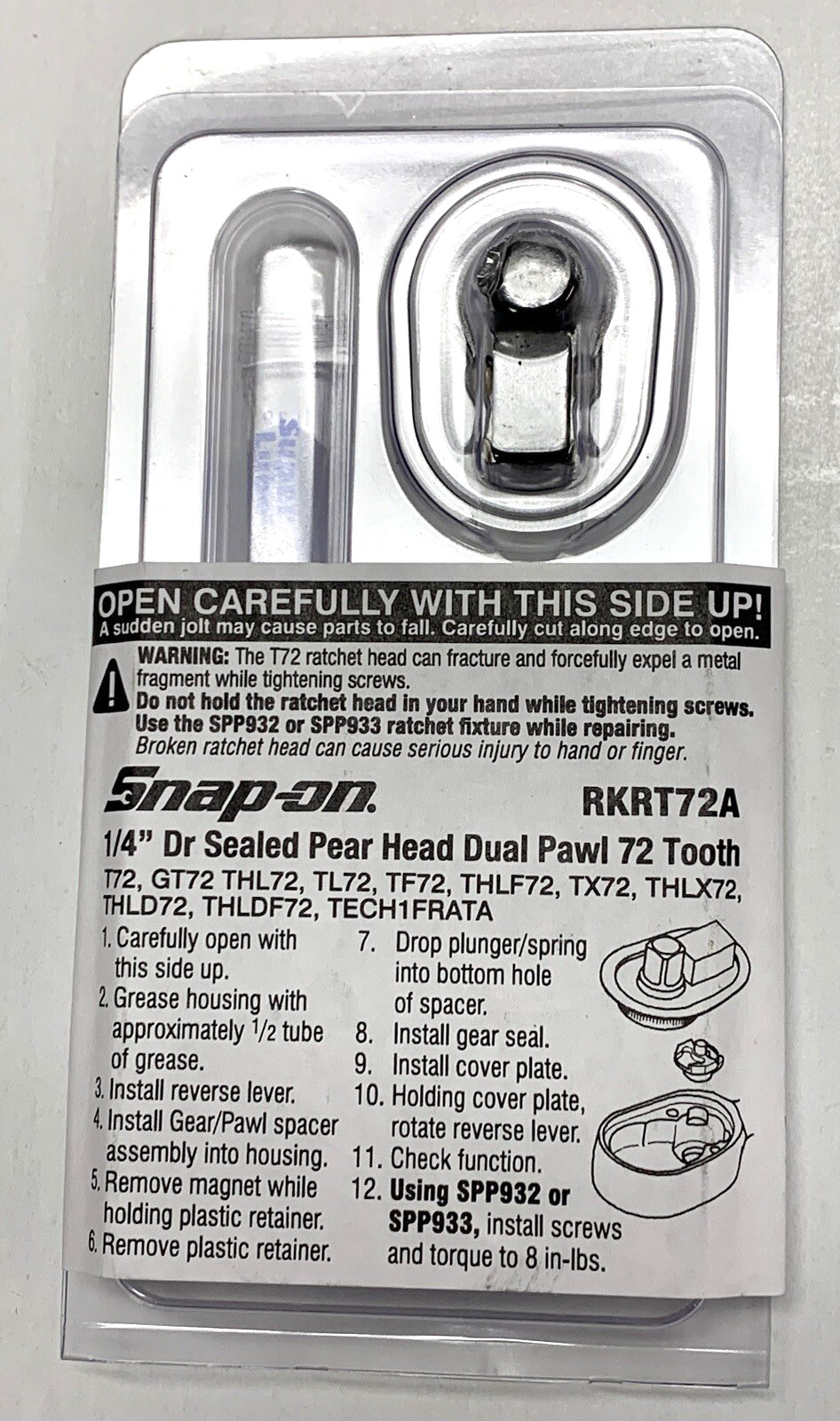 NEW Snap on Tools 1/4″ Drive 72 Tooth Ratchet Repair Kit RKRT72A T72 TL72 THL72