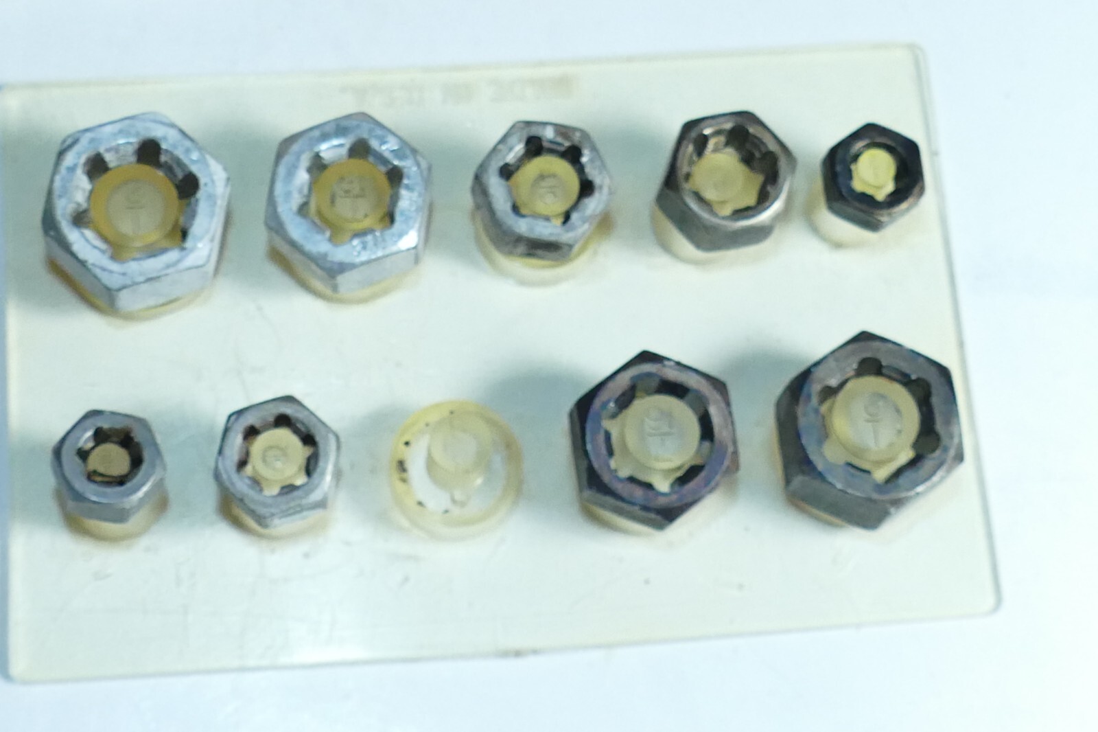 VINTAGE K-D MFG NO. 725, Hex Rethreader Die set Partial set of 9, one missing