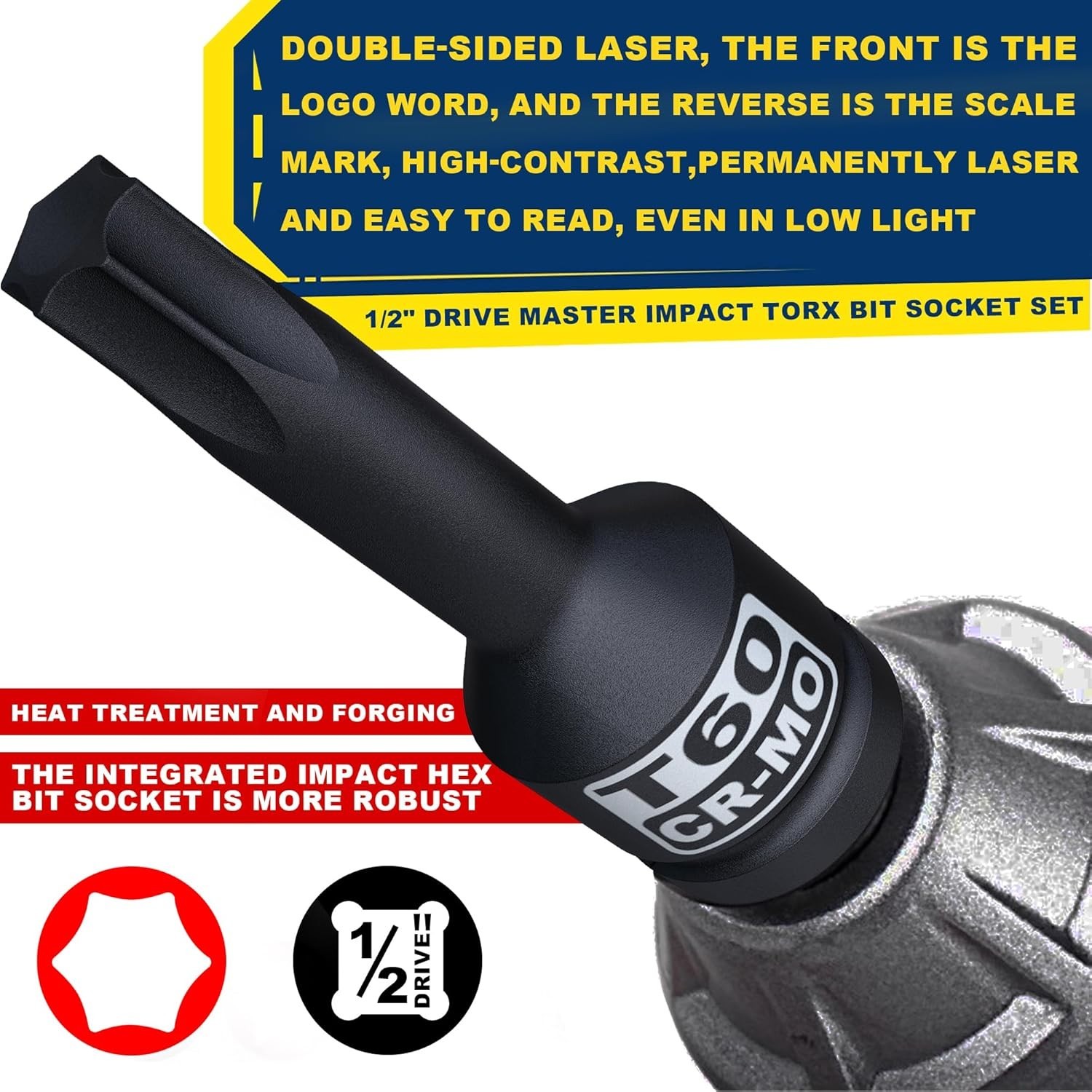 1/2″ Drive Master Impact Torx Bit Socket Set, 10-Pieces: T25 – T80, Cr-Mo Steel