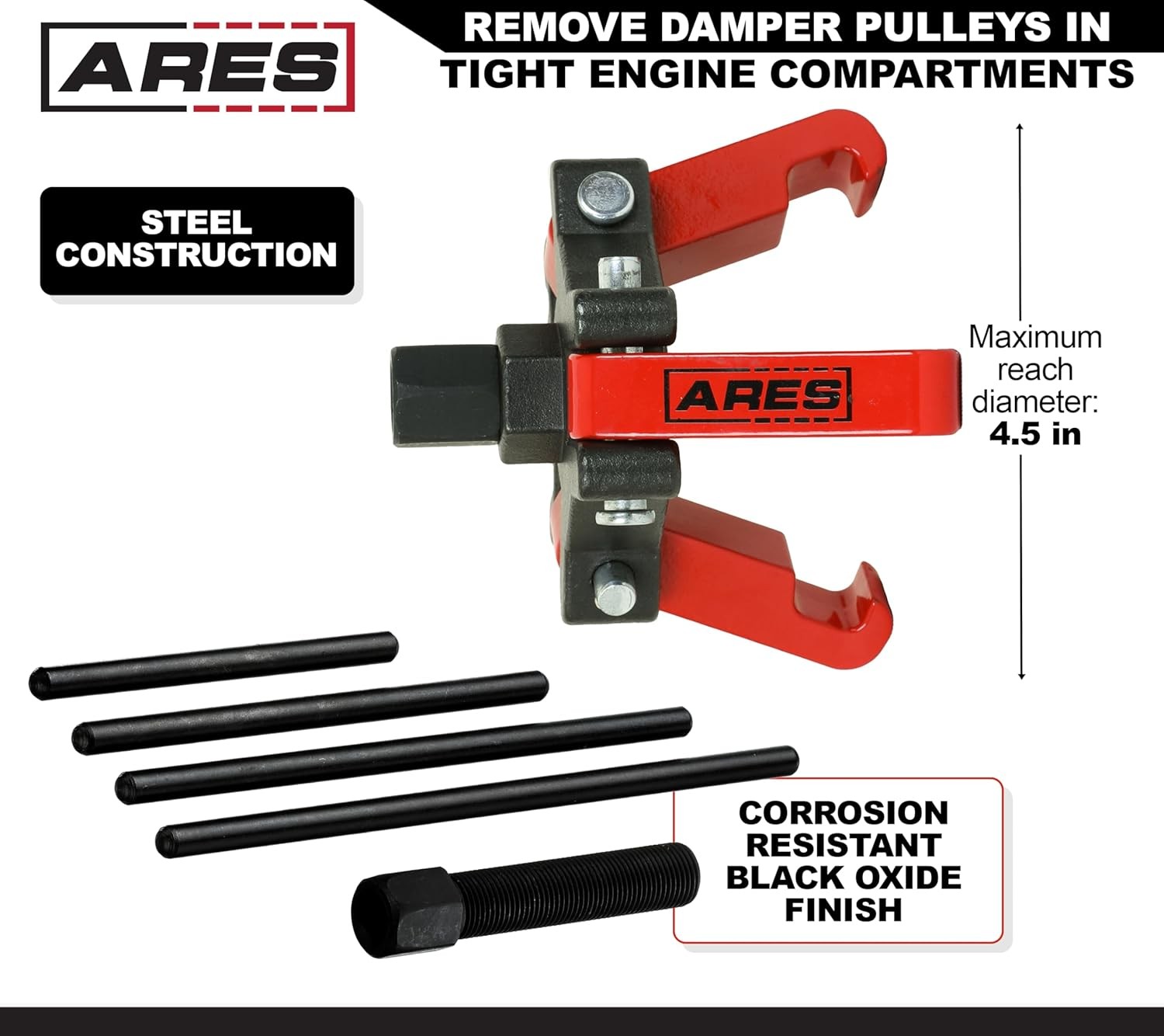 ARES 71002 – Harmonic Balancer Puller Kit – Adjustable 3-Jaw Puller Fits Most…