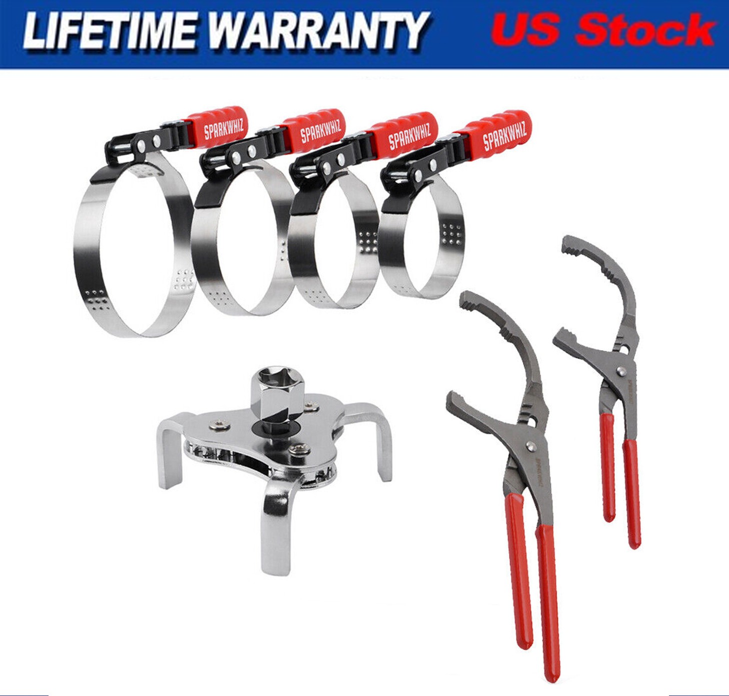 7xAdjustable Standard Oil Filter Swivel Wrench Set w/Oil Filter Plier Heavy Duty